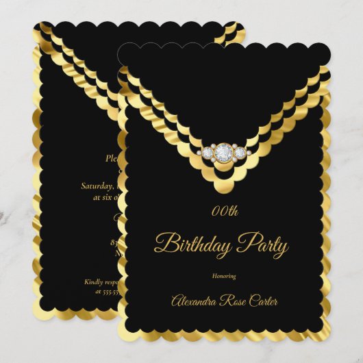 Elegant Gold Black Diamond Birthday Party Kaart (Voorkant / Achterkant)