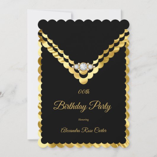 Elegant Gold Black Diamond Birthday Party Kaart (Voorkant)