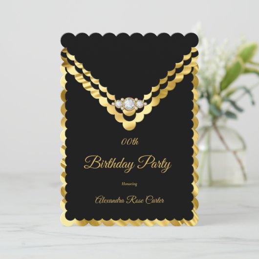 Elegant Gold Black Diamond Birthday Party Kaart (Staand voorkant)
