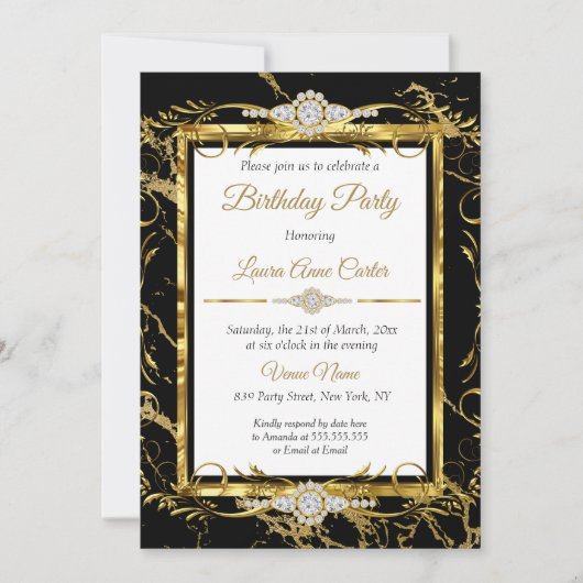 Elegant Gold Black Diamond Foto van Birthday Party Kaart (Voorkant)