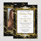 Elegant Gold Black Diamond Foto van Birthday Party Kaart (Voorkant / Achterkant)