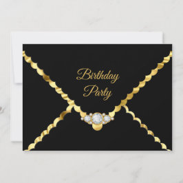 Elegant Gold Black Diamond gem Birthday Party Kaart