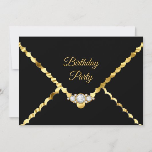 Elegant Gold Black Diamond gem Birthday Party Kaart (Voorkant)
