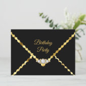 Elegant Gold Black Diamond gem Birthday Party Kaart (Staand voorkant)