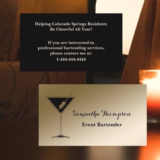 Elegant Gold Black Event Bartender Visitekaartje
