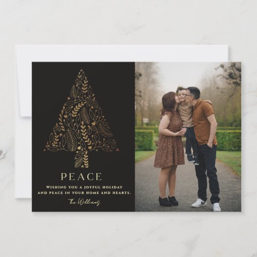 Elegant Gold & Black Family Tree Christmas Photo Feestdagenkaart (Voorkant)