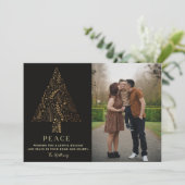 Elegant Gold & Black Family Tree Christmas Photo  Feestdagenkaart (Staand voorkant)