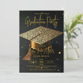 Elegant Gold Black Faux Glitter Cap Graduation Kaart (Staand voorkant)