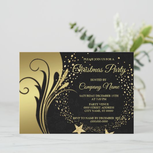 Elegant Gold Black Feestdagen Party Kaart (Staand voorkant)