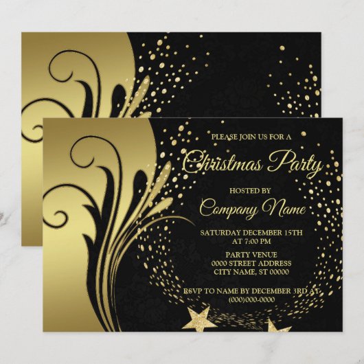 Elegant Gold Black Feestdagen Party Kaart (Voorkant / Achterkant)
