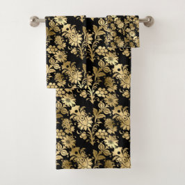 Elegant Gold Black Floral Glam Bad Handdoek
