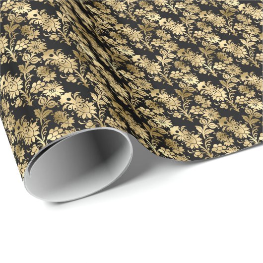 Elegant Gold Black Floral Glam Cadeaupapier (Rol Hoek)