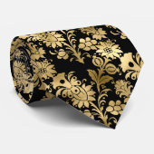Elegant Gold Black Floral Glam Stropdas (Opgerold)