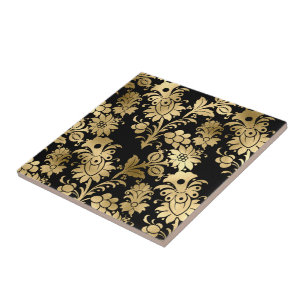 Elegant Gold Black Floral Glam Tegeltje