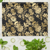Elegant Gold Black Floral Glam Theedoek (Gevouwen)