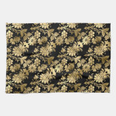 Elegant Gold Black Floral Glam Theedoek (Horizontaal)