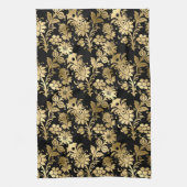Elegant Gold Black Floral Glam Theedoek (Verticaal)