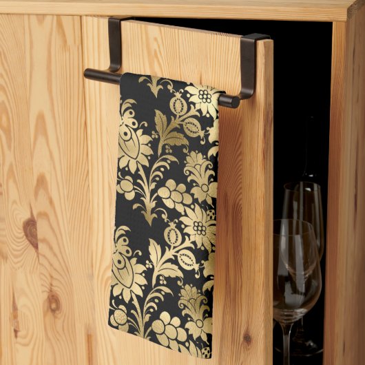 Elegant Gold Black Floral Glam Theedoek (Derde Gevouwen)