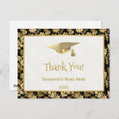 Elegant Gold Black Floral Hartelijk dank Afstudere Briefkaart (Voorkant / Achterkant)