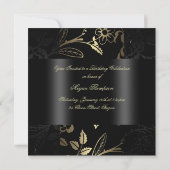 Elegant Gold/Black Flower Design Birthday Uitnodig Kaart (Achterkant)