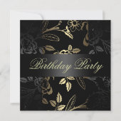 Elegant Gold/Black Flower Design Birthday Uitnodig Kaart (Voorkant)