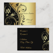 Elegant Gold & Black Flower Scroll Afstuderen Card Contactkaartje (Voorkant / Achterkant)