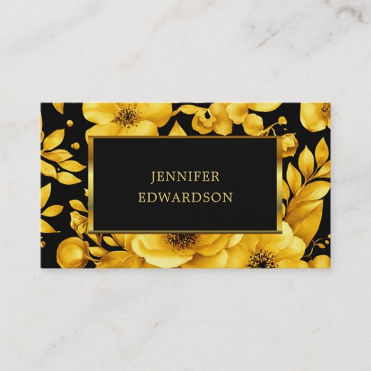 Elegant gold black flowers QR code professional Visitekaartje (Voorkant)