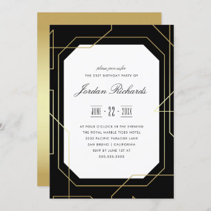 Elegant Gold & Black Geometric Birthday Party Kaart