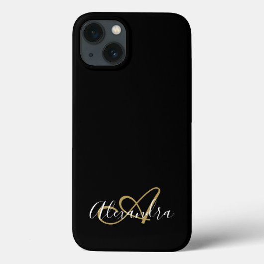 Elegant Gold Black Girly Script Name Monogram Case-Mate iPhone Case (Achterkant)