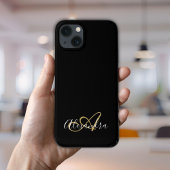 Elegant Gold Black Girly Script Name Monogram Case-Mate iPhone Case