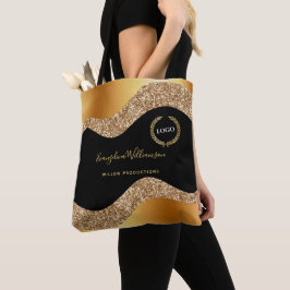 Elegant Gold Black Glam Logo Tote Bag