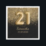 Elegant Gold Black Glitter 21st Birthday Servet<br><div class="desc">Zwart en gouden verjaardagsluiers. Met verbluffende goudglitter en goud 21 in ballontypografie op een zwarte achtergrond. Eenvoudig aan te passen aan uw wensen.</div>