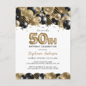 Elegant Gold Black Glitter 50th Birthday Invite Briefkaart (Voorkant)