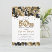 Elegant Gold Black Glitter 50th Birthday Kaart (Staand voorkant)