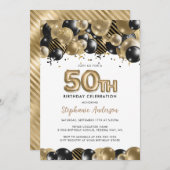 Elegant Gold Black Glitter 50th Birthday Kaart (Voorkant / Achterkant)