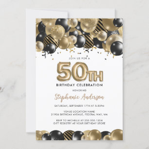 Elegant Gold Black Glitter 50th Birthday Kaart