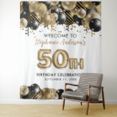 Elegant Gold Black Glitter 50th Birthday Wandkleed (In situ)