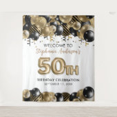 Elegant Gold Black Glitter 50th Birthday Wandkleed (Voorkant)