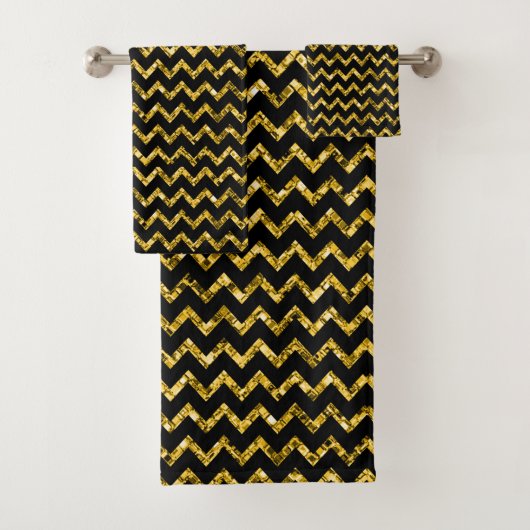 Elegant Gold Black Glitter Chevron Stripes Chic Bad Handdoek (Insitu)
