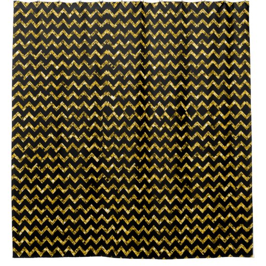 Elegant Gold Black Glitter Chevron Stripes Chic Douchegordijn (Voorkant)