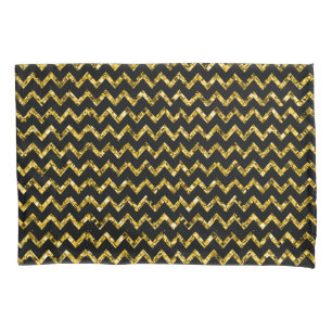 Elegant Gold Black Glitter Chevron Stripes Chic Kussensloop