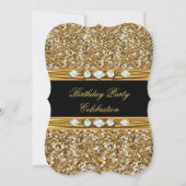 Elegant Gold Black Glitter Diamond Birthday Party Kaart (Achterkant)