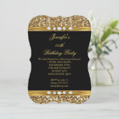 Elegant Gold Black Glitter Diamond Birthday Party Kaart (Staand voorkant)