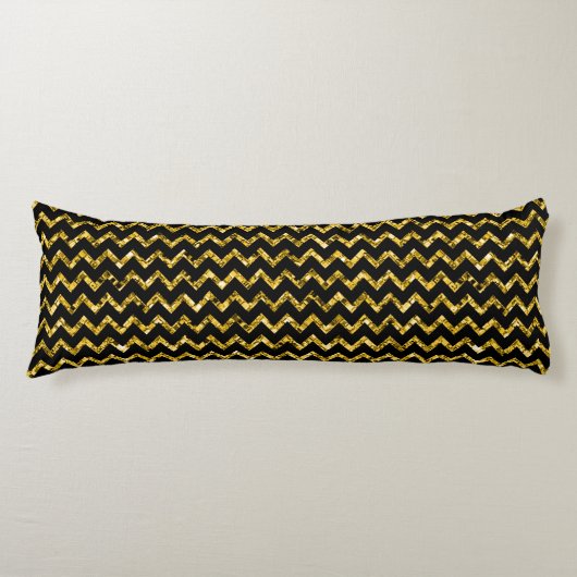 Elegant Gold Black Glitter Glam Chevron Bedding Lichaamskussen (Voorkant)