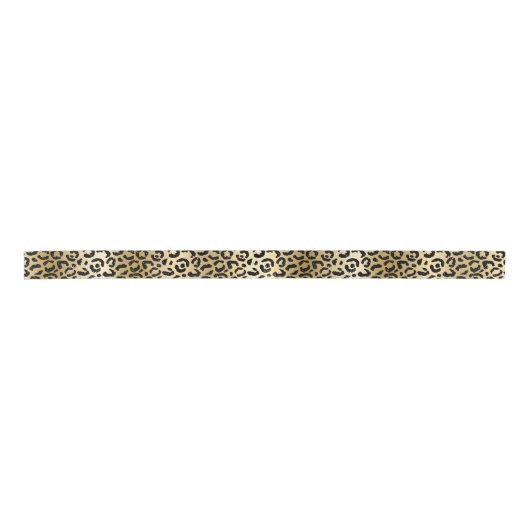 Elegant Gold & Black Glitter Leopard Spots Pattern Satijnen Lint (Voorkant)