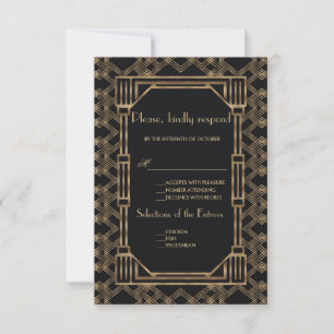 Elegant Gold Black Great Gatsby 1920s Wedding RSVP