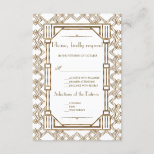 Elegant Gold Black Great Gatsby 1920s Wedding RSVP