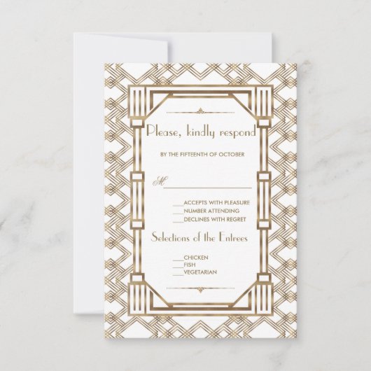 Elegant Gold Black Great Gatsby 1920s Wedding RSVP (Voorkant)