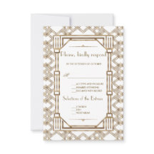 Elegant Gold Black Great Gatsby 1920s Wedding RSVP
