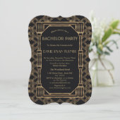 Elegant Gold Black Great Gatsby 20s Bachelor Party Kaart (Staand voorkant)